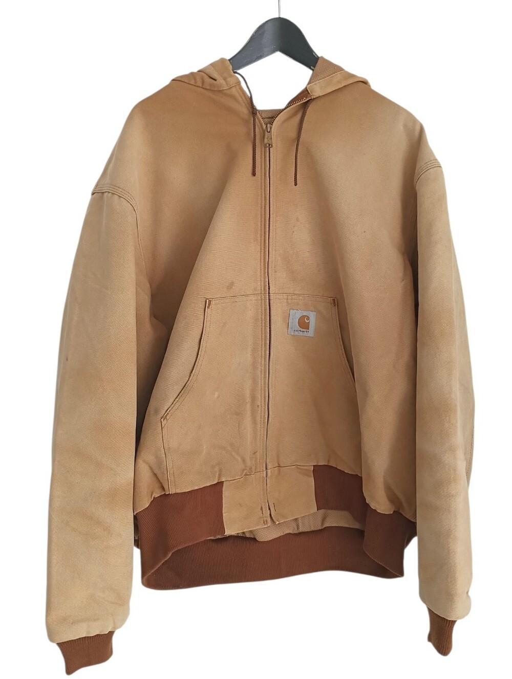 Carhartt Duck Canvas Lined Hooded Jacket Tan XL 29x28